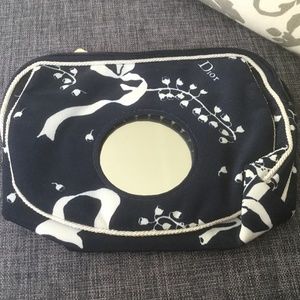 NWT Dior Mirrored Navy and White Ribbons and Flowers Cosmetic Bag
